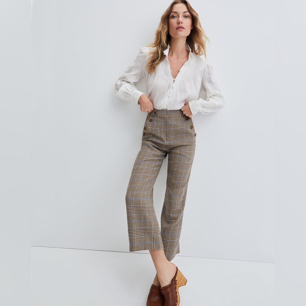 Veronica Beard Plaid Cropped Pants in Brown and Gray
